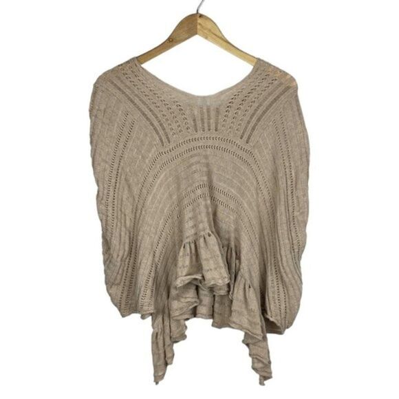Anthropology Little Yellow Bird Carolina Open Knit Ruffle Poncho Cover Up US XS - Picture 1 of 6
